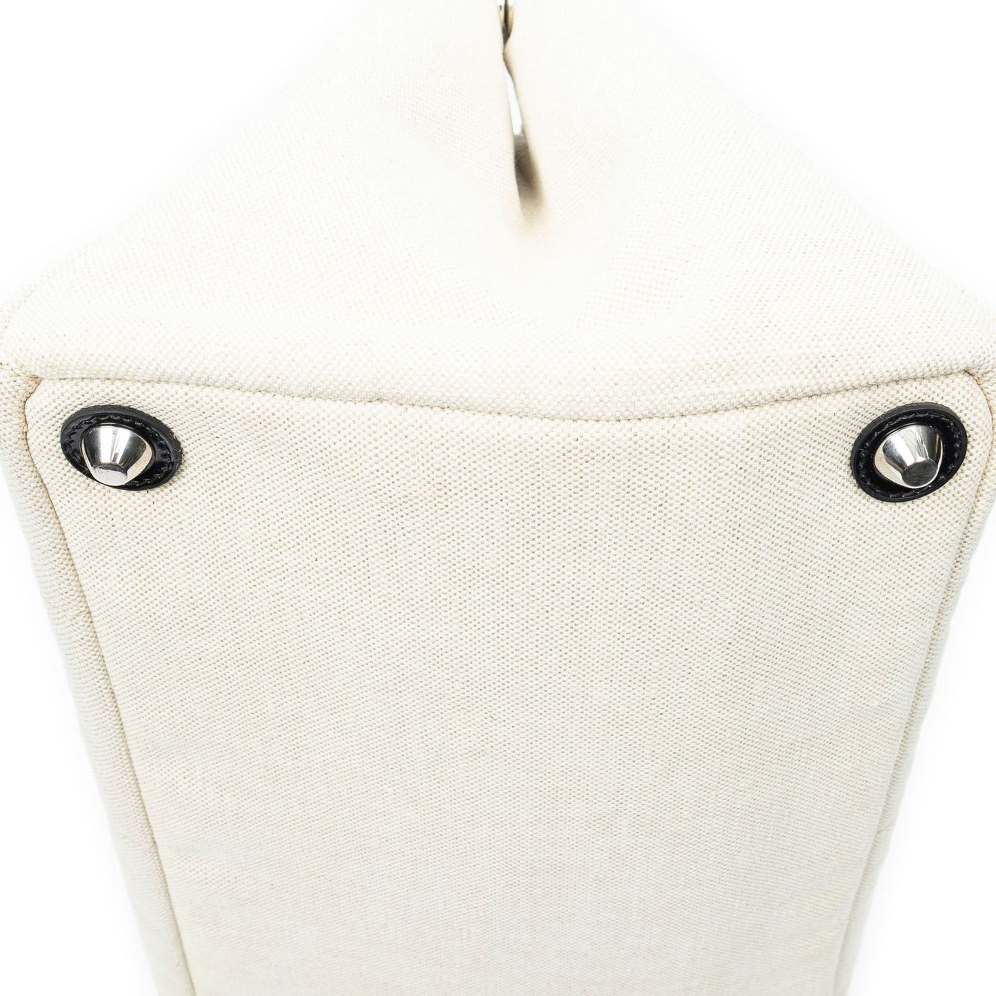 Prada Medium Mistolino Canapa Tote Bag Ivory Black Embellished Canvas — view 7