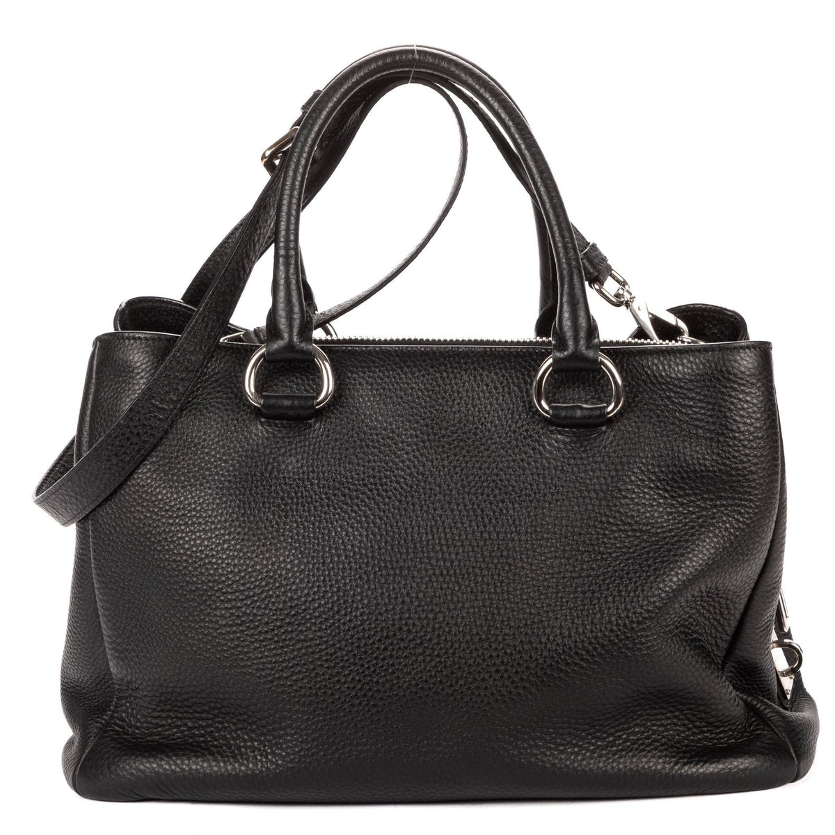 Prada Zip Around Tote Bag Black Vitello Daino — view 5