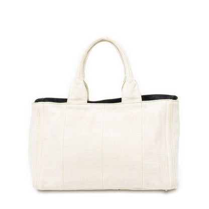Prada Medium Mistolino Canapa Tote Bag Ivory Black Embellished Canvas — view 5