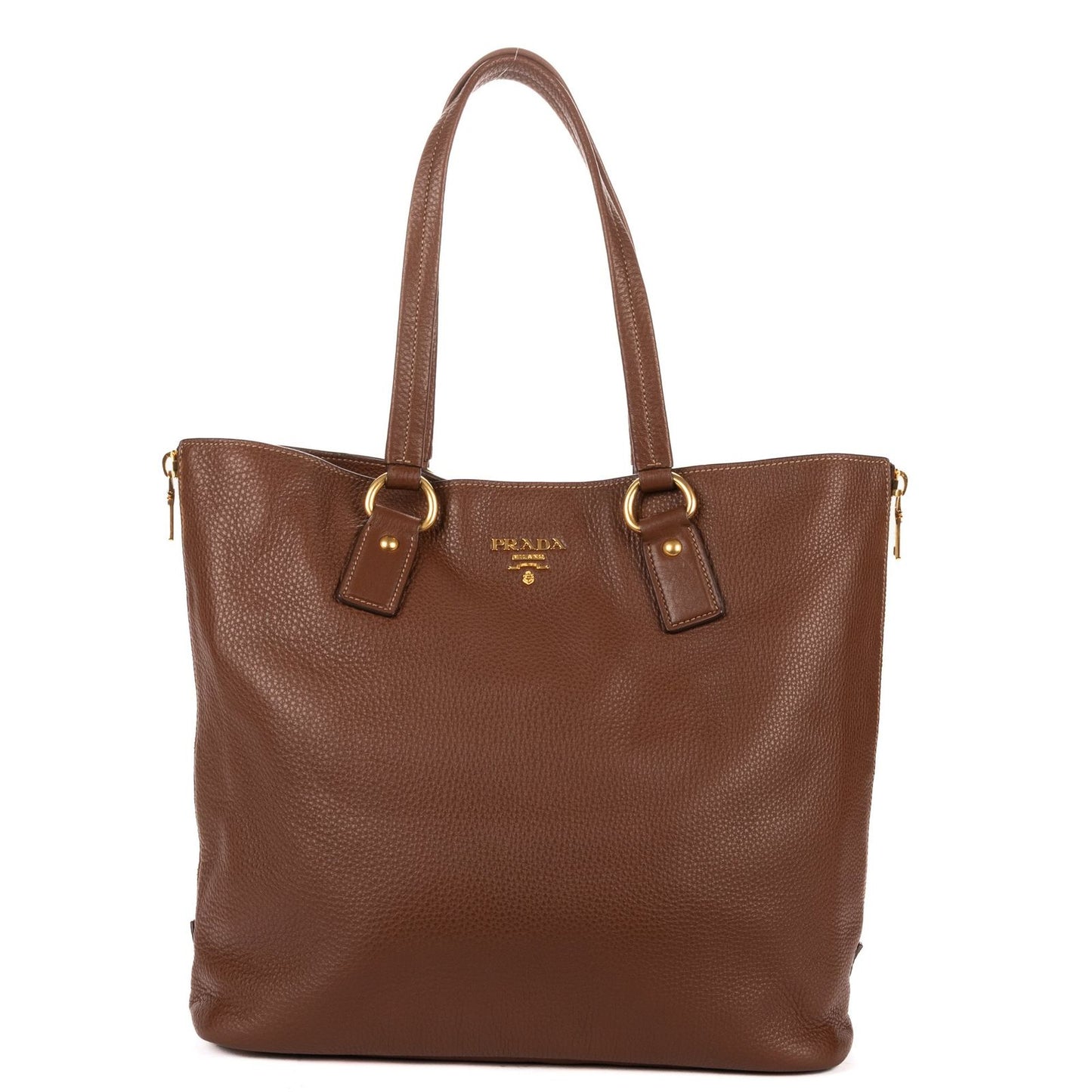 Prada Large Zip Tote Bag Brown Vitello Dyno