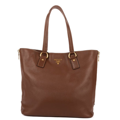 Prada Large Zip Tote Bag Brown Vitello Dyno