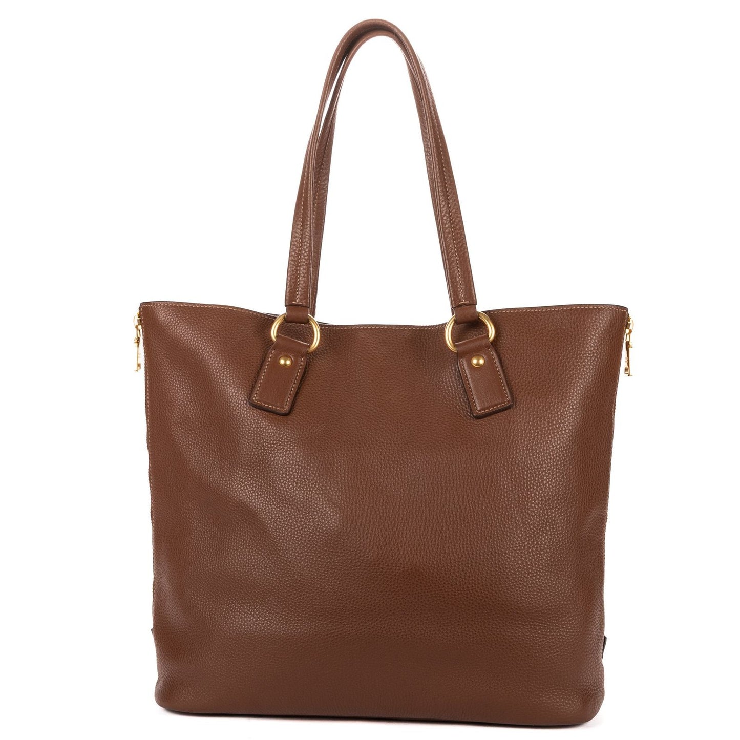 Prada Large Zip Tote Bag Brown Vitello Dyno — view 5