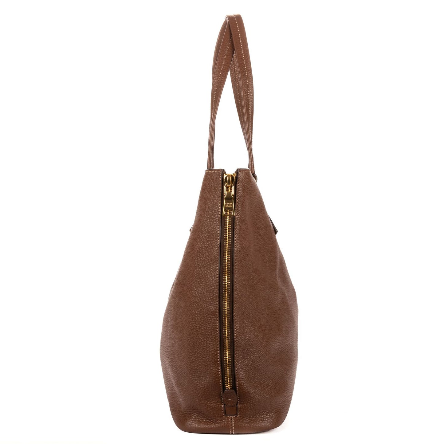 Prada Large Zip Tote Bag Brown Vitello Dyno — view 3