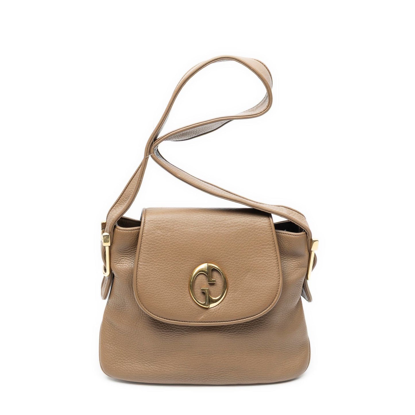 Gucci Flap Bag Brown Grain Calfskin Leather
