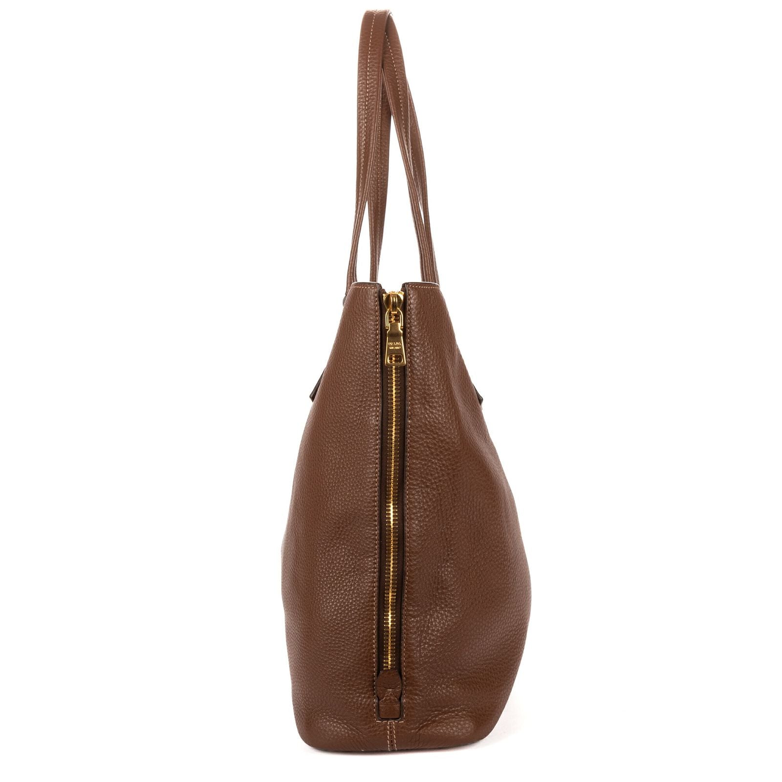 Prada Large Zip Tote Bag Brown Vitello Dyno — view 4