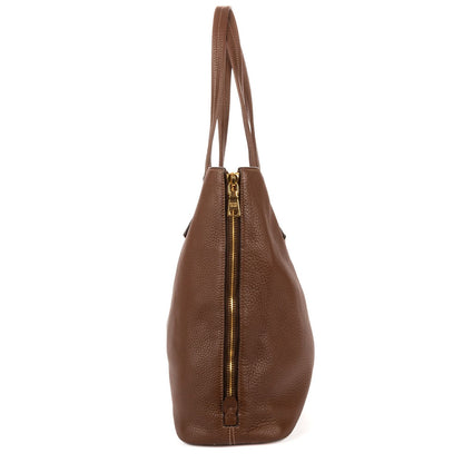 Prada Large Zip Tote Bag Brown Vitello Dyno — view 4