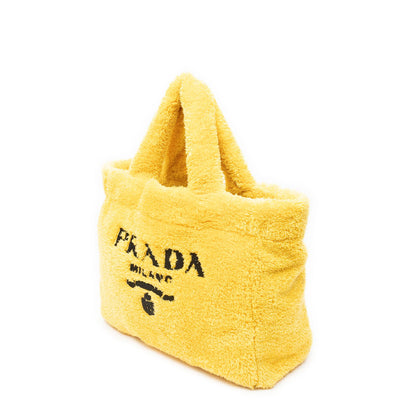Prada Logo Terry Cloth Tote Bag Yellow Sheep — view 2