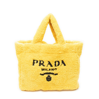 Prada Logo Terry Cloth Tote Bag Yellow Sheep