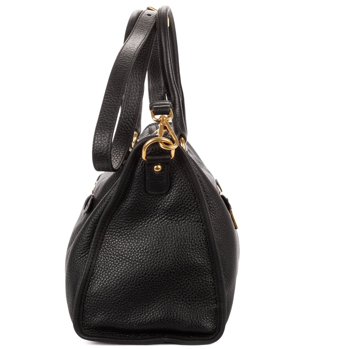 Prada Zip Tote Bag Black Grain Calfskin Leather — view 3