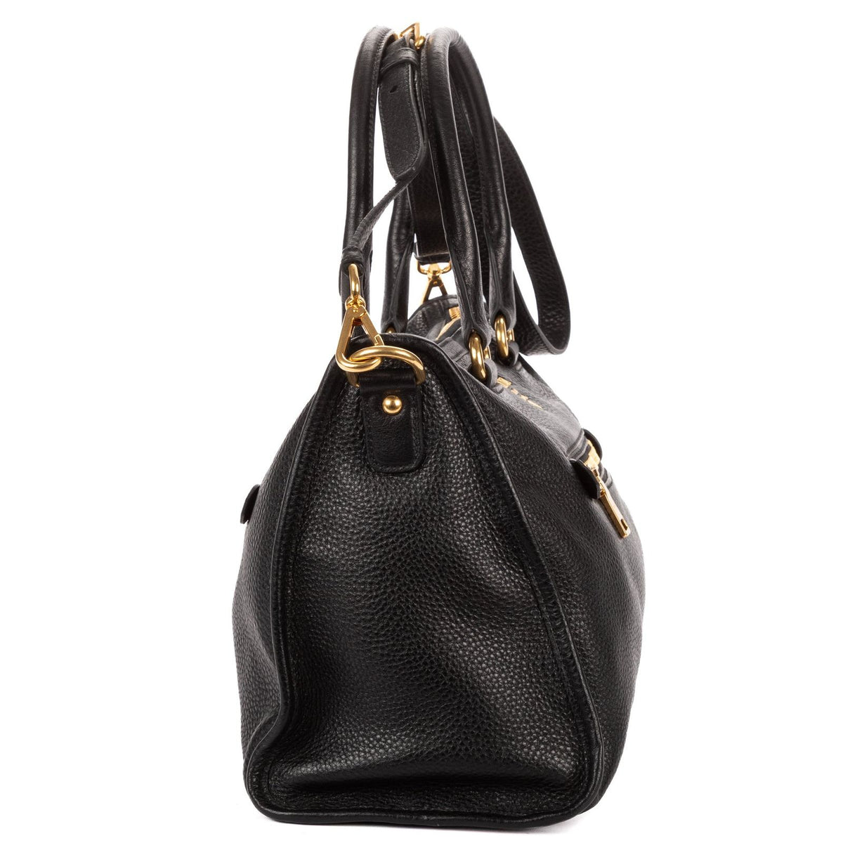 Prada Zip Tote Bag Black Grain Calfskin Leather — view 4
