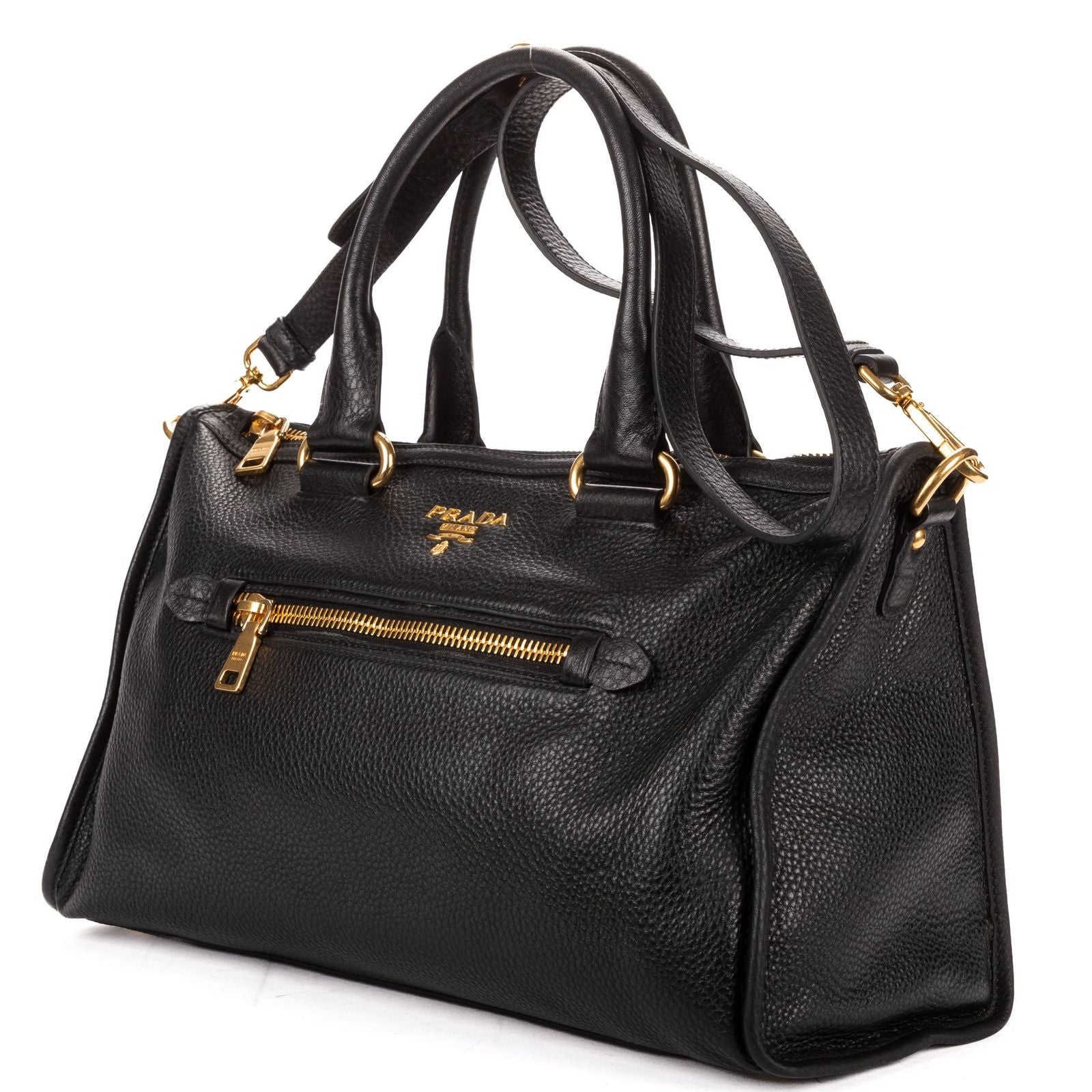 Prada Zip Tote Bag Black Grain Calfskin Leather — view 2