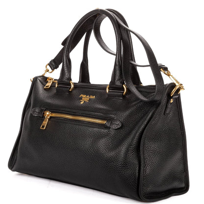 Prada Zip Tote Bag Black Grain Calfskin Leather — view 2