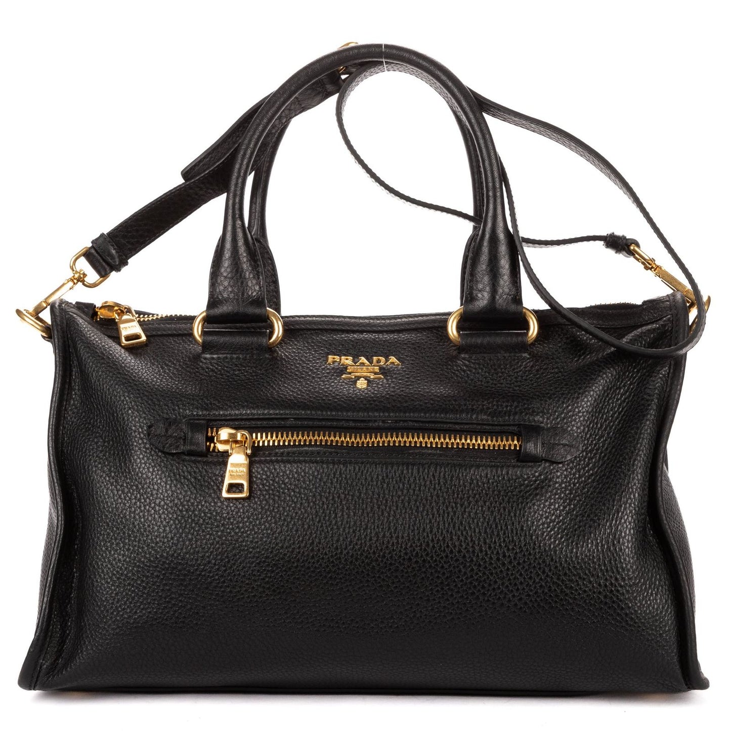 Prada Zip Tote Bag Black Grain Calfskin Leather