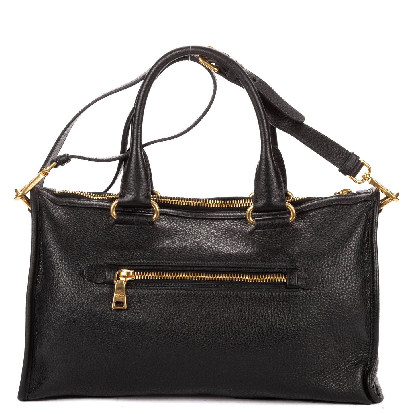 Prada Zip Tote Bag Black Grain Calfskin Leather — view 5