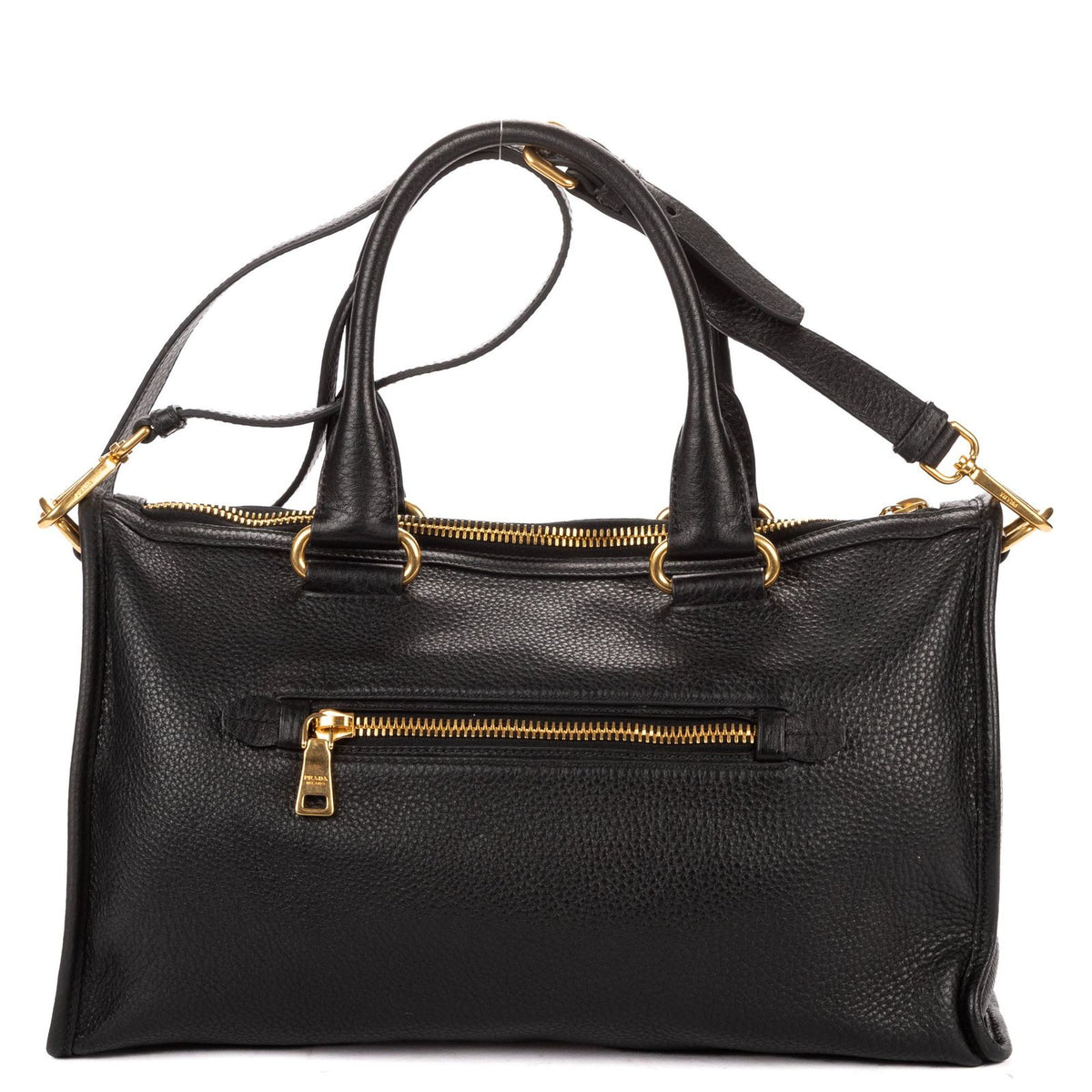 Prada Zip Tote Bag Black Grain Calfskin Leather — view 5
