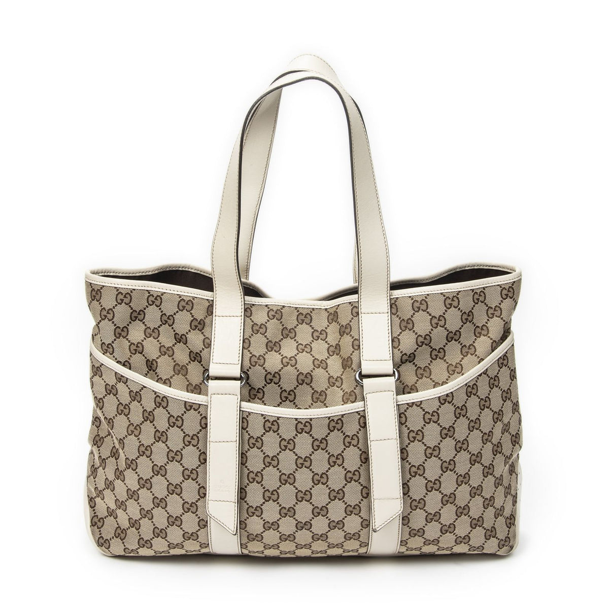 Gucci Shopping Tote Bag White Beige GG Canvas