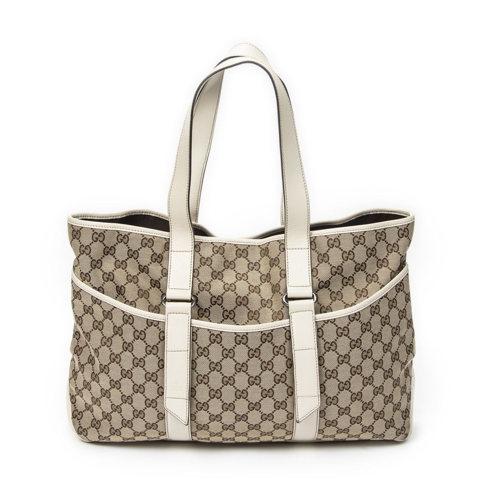 Gucci Shopping Tote Bag White Beige GG Canvas