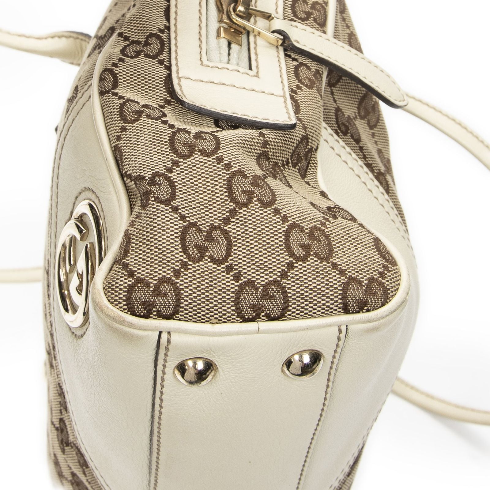 Gucci Britt Satchel Beige Ivory GG Canvas — view 8