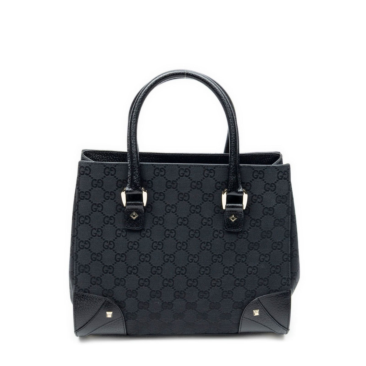 Gucci Nail Head Tote Bag Black GG Canvas