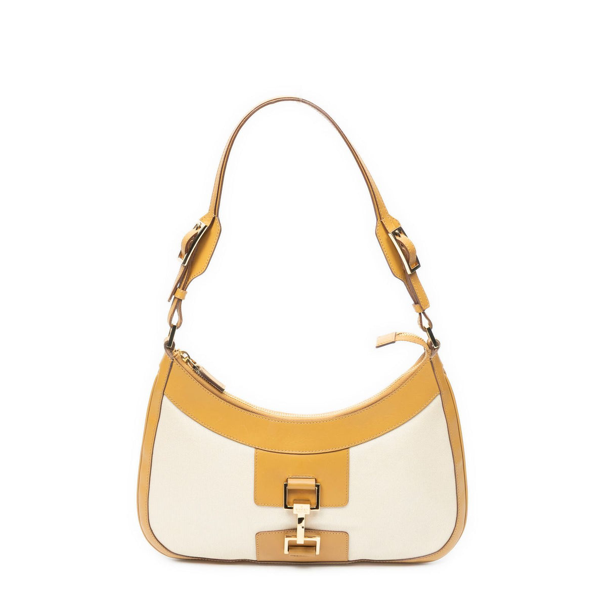 Gucci Zip Hobotan Ivory Woven Canvas Shoulder Bag
