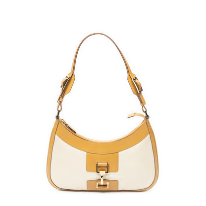 Gucci Zip Hobotan Ivory Woven Canvas Shoulder Bag