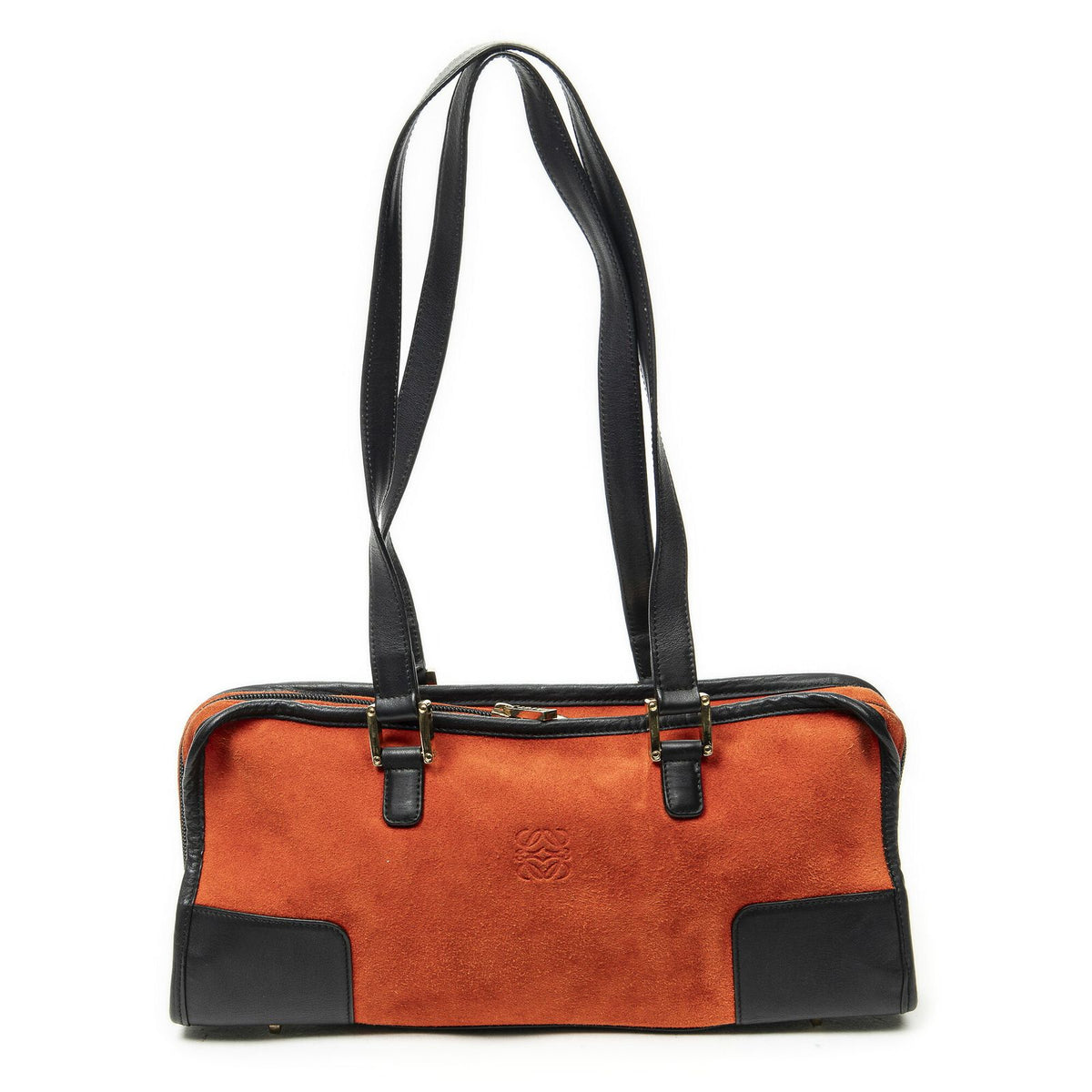 Loewevintage Amazona East West Red Black Suede Leather Shoulder Bag