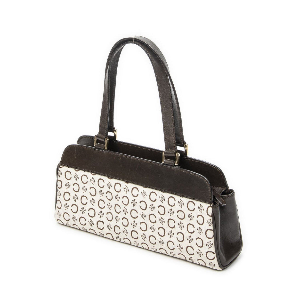 Celine Vintage Small Rectangular Tote Bag Dark Brown Ivory C Macadam Canvas — view 2