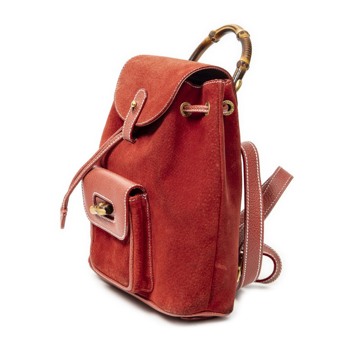 Gucci Mini Bamboo Backpack Red Suede Leather — view 2