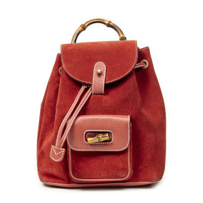 Gucci Mini Bamboo Backpack Red Suede Leather