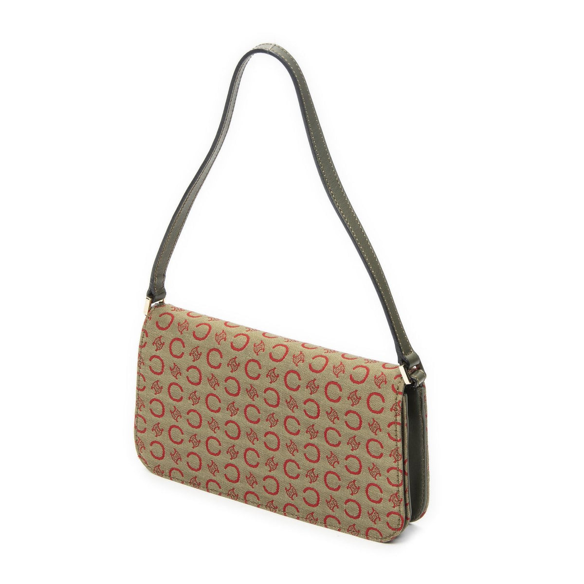 Celine Vintage CD Flap Shoulder Bag Green Red C Macadam Canvas — view 2