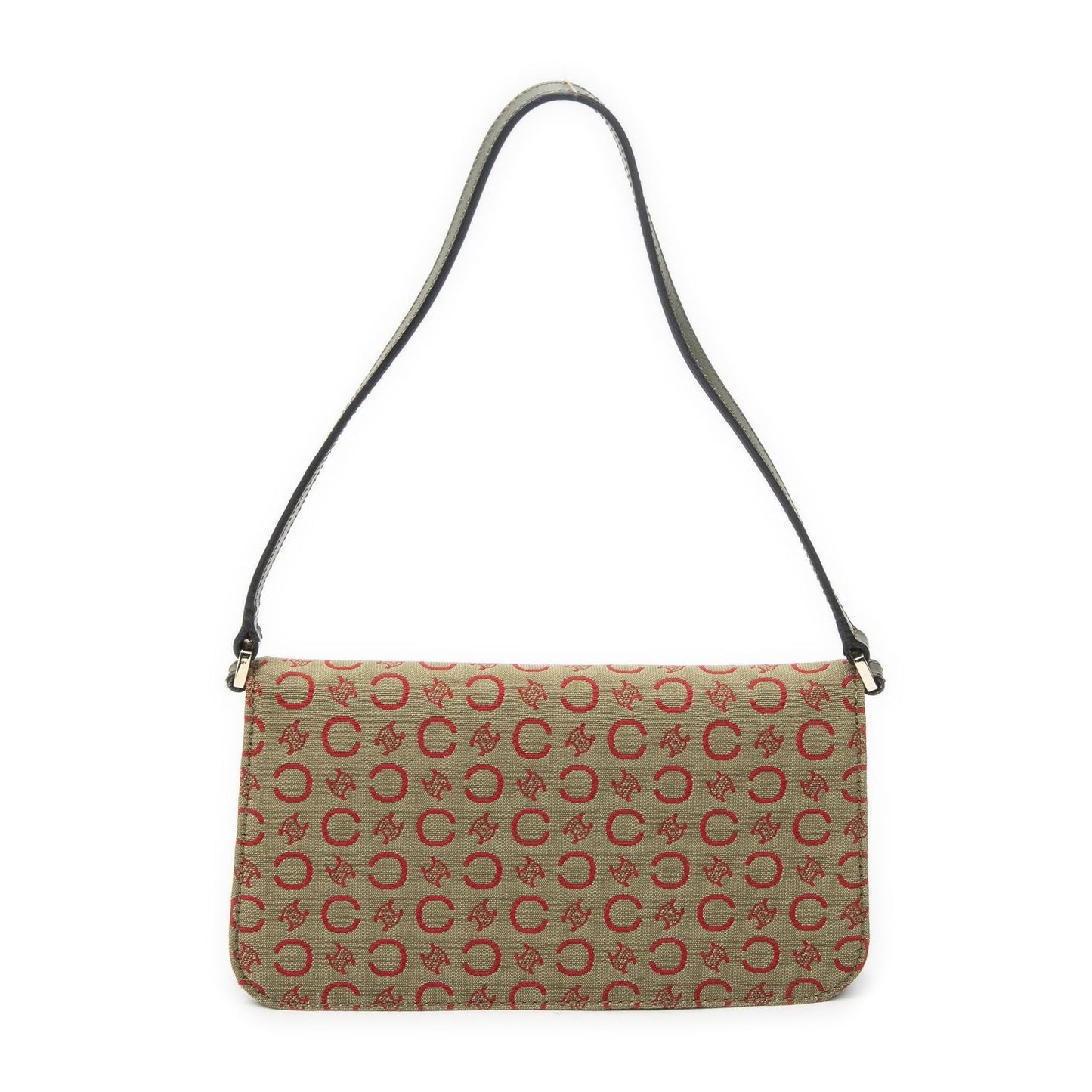Celine Vintage CD Flap Shoulder Bag Green Red C Macadam Canvas