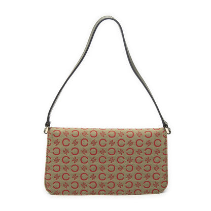 Celine Vintage CD Flap Shoulder Bag Green Red C Macadam Canvas