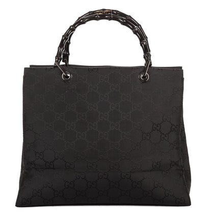 Gucci Bamboo Top Handle Black GG Canvas — view 5