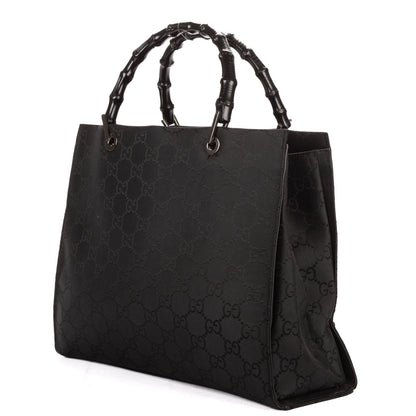 Gucci Bamboo Top Handle Black GG Canvas — view 2