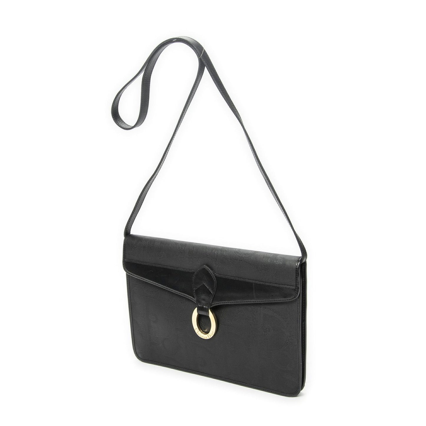 Dior Vintage Rectangular Flap Bag Black Maxi Trotter Pattern Canvas — view 2