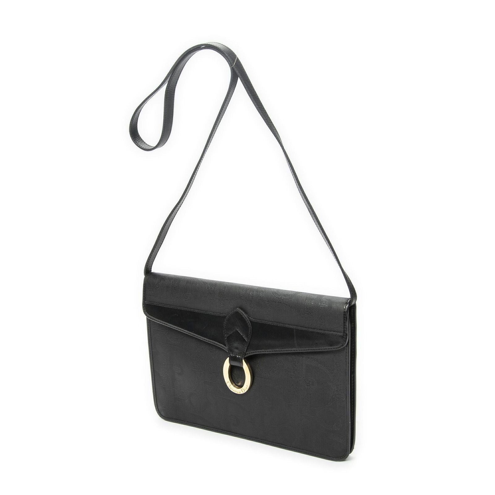 Dior Vintage Rectangular Flap Bag Black Maxi Trotter Pattern Canvas — view 2