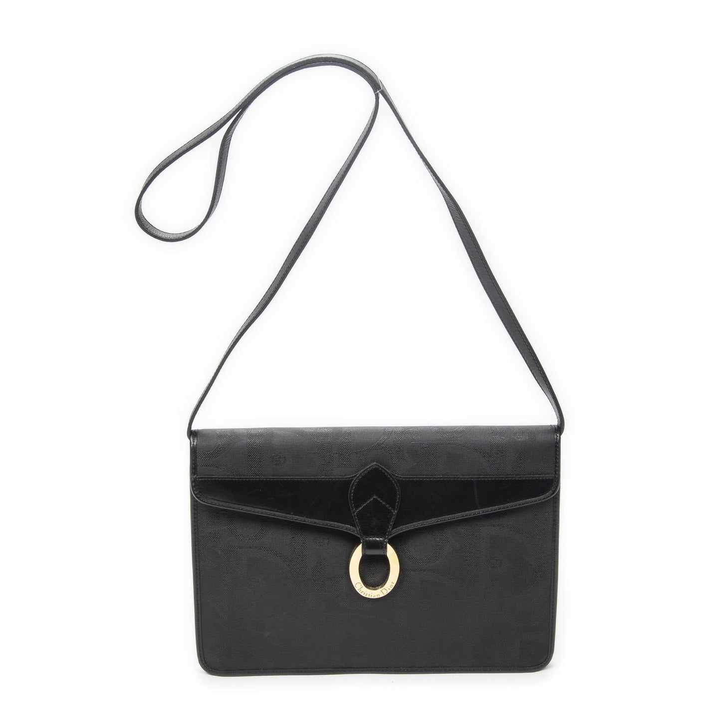 Dior Vintage Rectangular Flap Bag Black Maxi Trotter Pattern Canvas