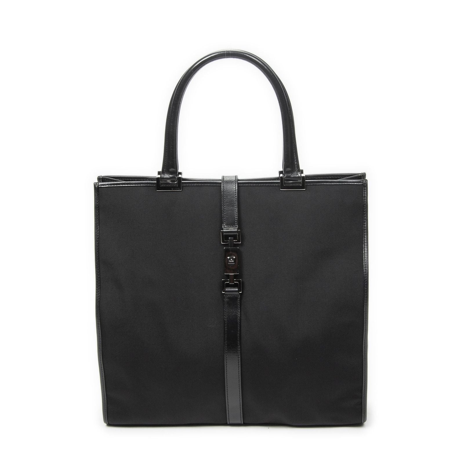 Gucci Bardot Tall Tote Bag Black Nylon Canvas