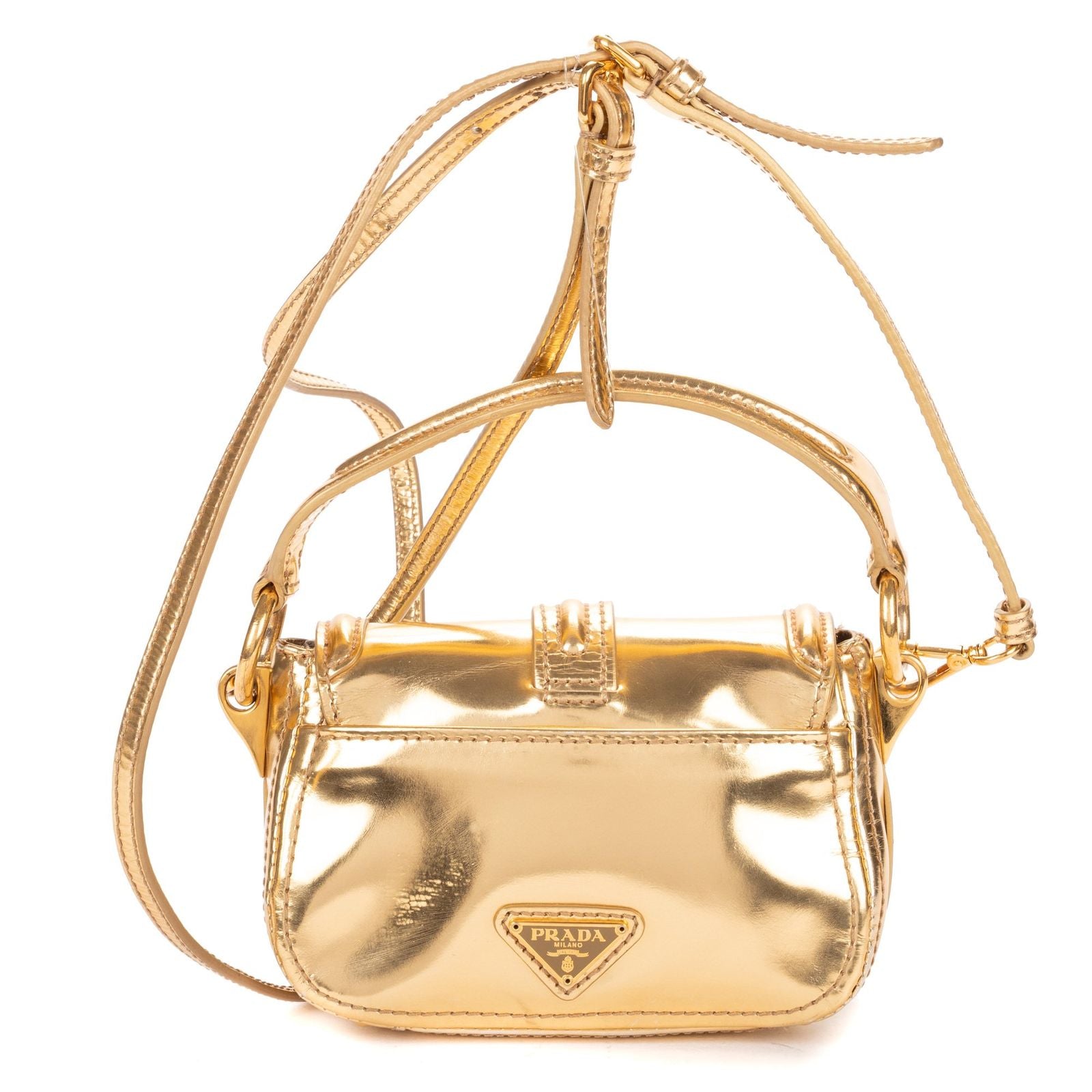 Prada Mini Zip Crossbody Metallic Gold Smooth Calfskin — view 5
