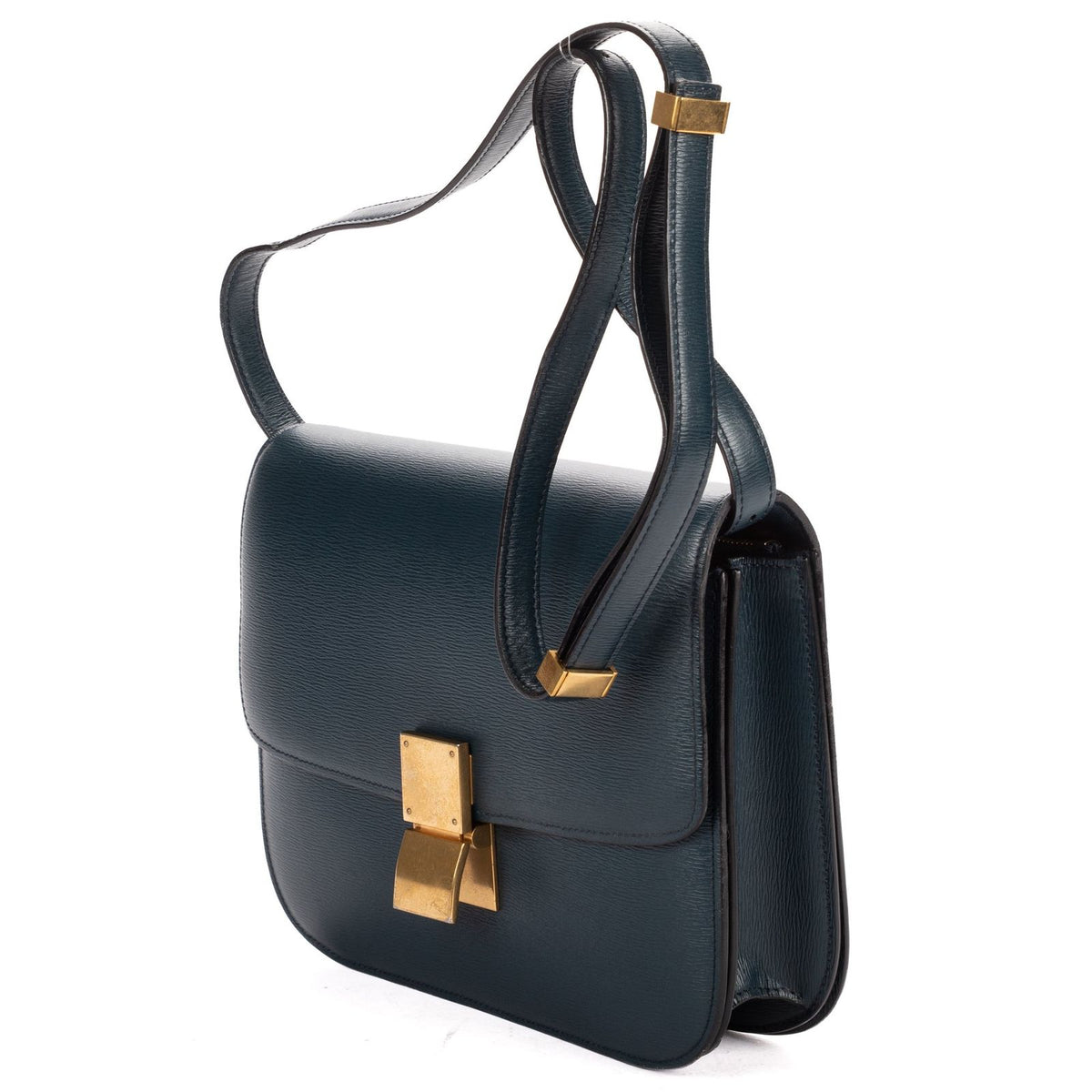 Celine Medium Classic Box Navy Spike Calfskin Leather Shoulder Bag — view 2