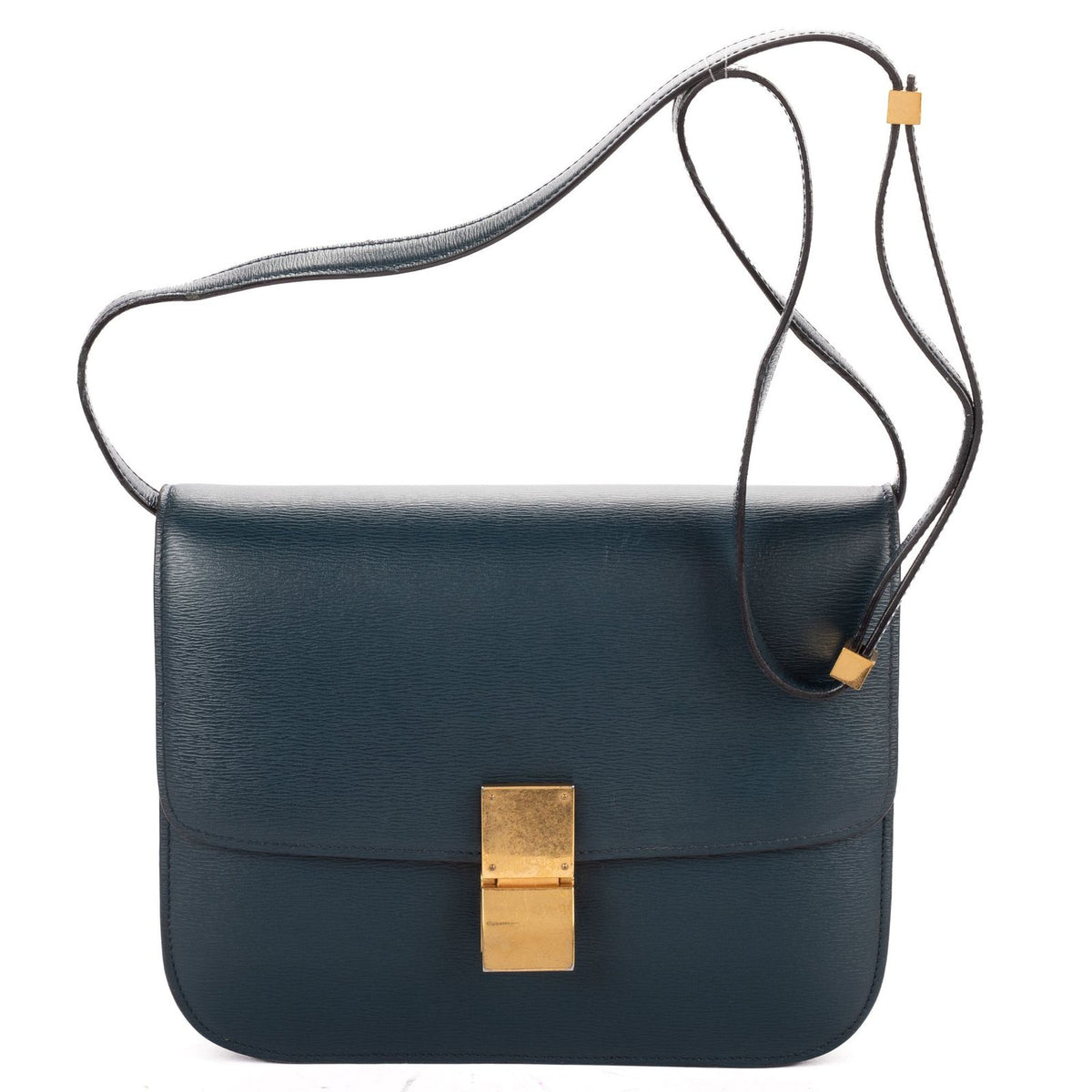 Celine Medium Classic Box Navy Spike Calfskin Leather Shoulder Bag