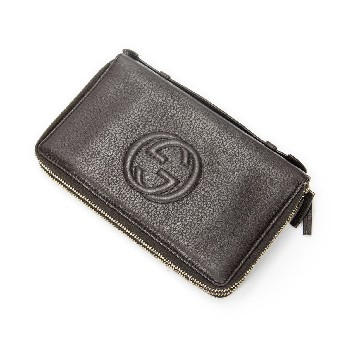 Gucci Soho Clutch Dark Brown Grain Calfskin Leather