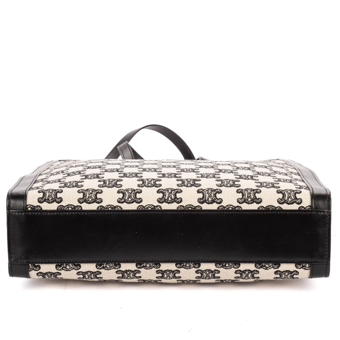 Celine Small Vertical Cabas Tote Bag Black Beige Woven Canvas Calfskin — view 6