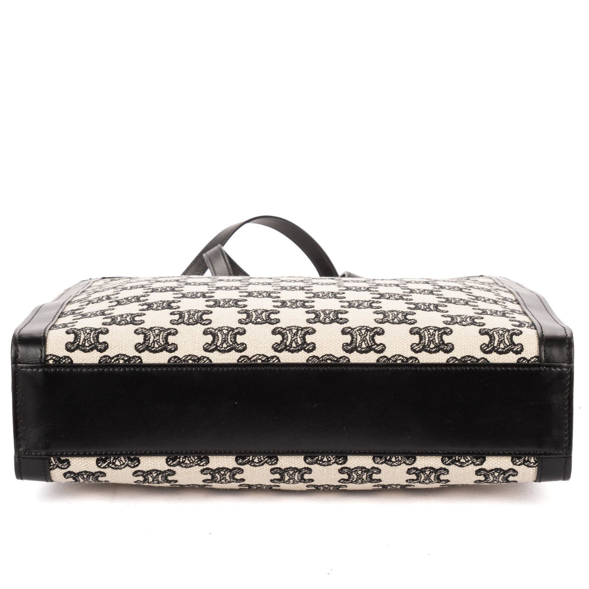 Celine Small Vertical Cabas Tote Bag Black Beige Woven Canvas Calfskin — view 6