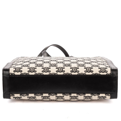 Celine Small Vertical Cabas Tote Bag Black Beige Woven Canvas Calfskin — view 6
