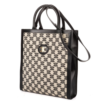 Celine Small Vertical Cabas Tote Bag Black Beige Woven Canvas Calfskin — view 2