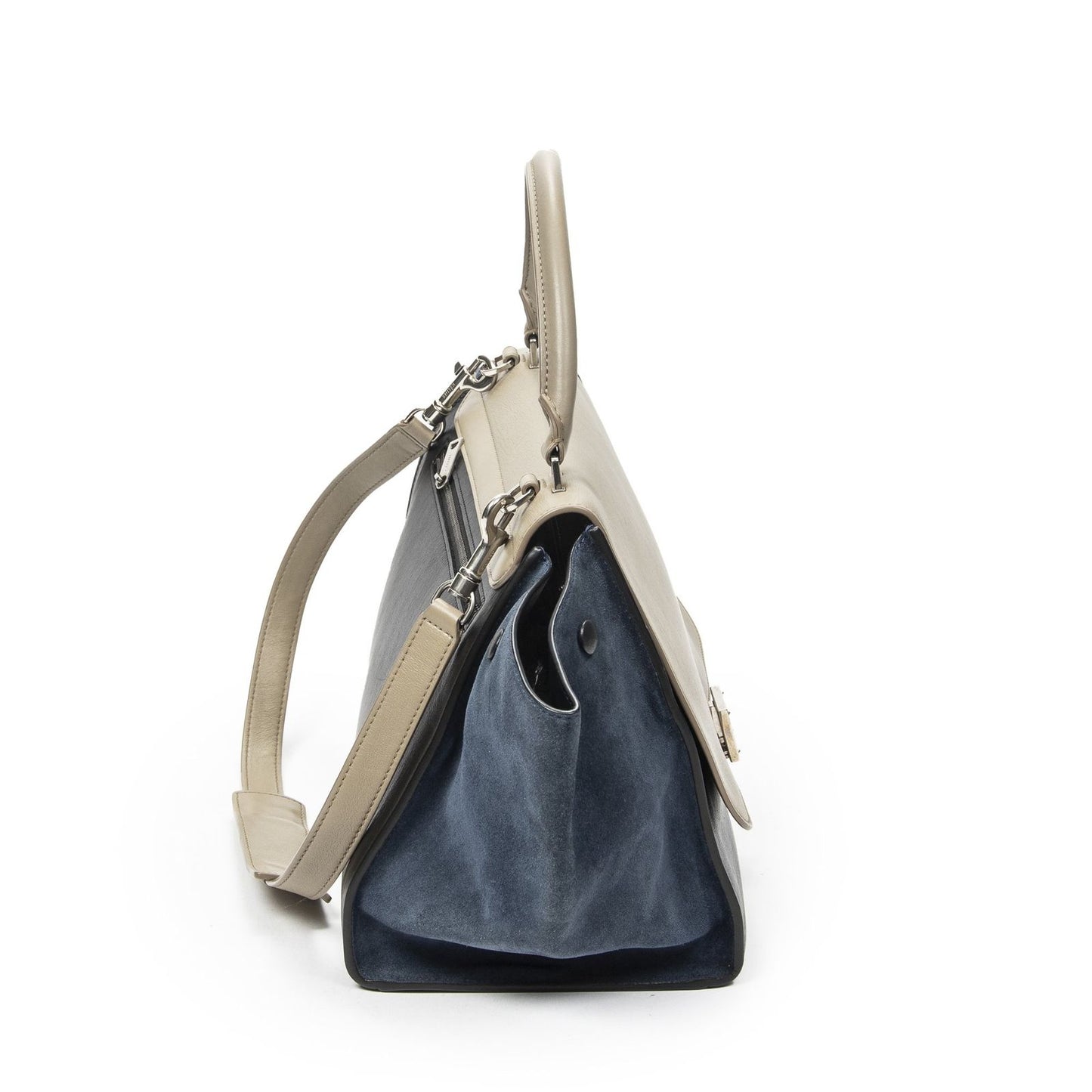 Celine Tricolor Trapeze Black Beige Blue Calfskin Leather Handbag — view 4