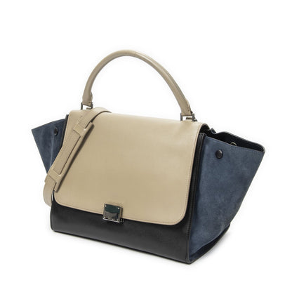 Celine Tricolor Trapeze Black Beige Blue Calfskin Leather Handbag — view 2