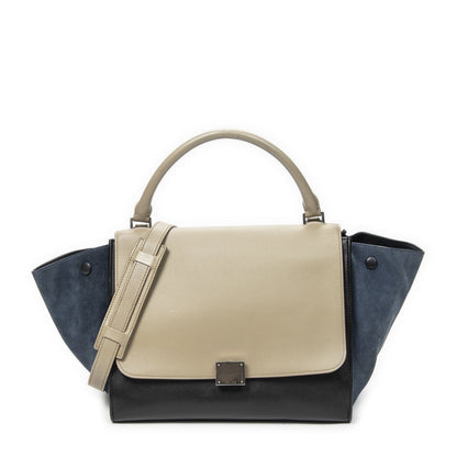 Celine Tricolor Trapeze Black Beige Blue Calfskin Leather Handbag