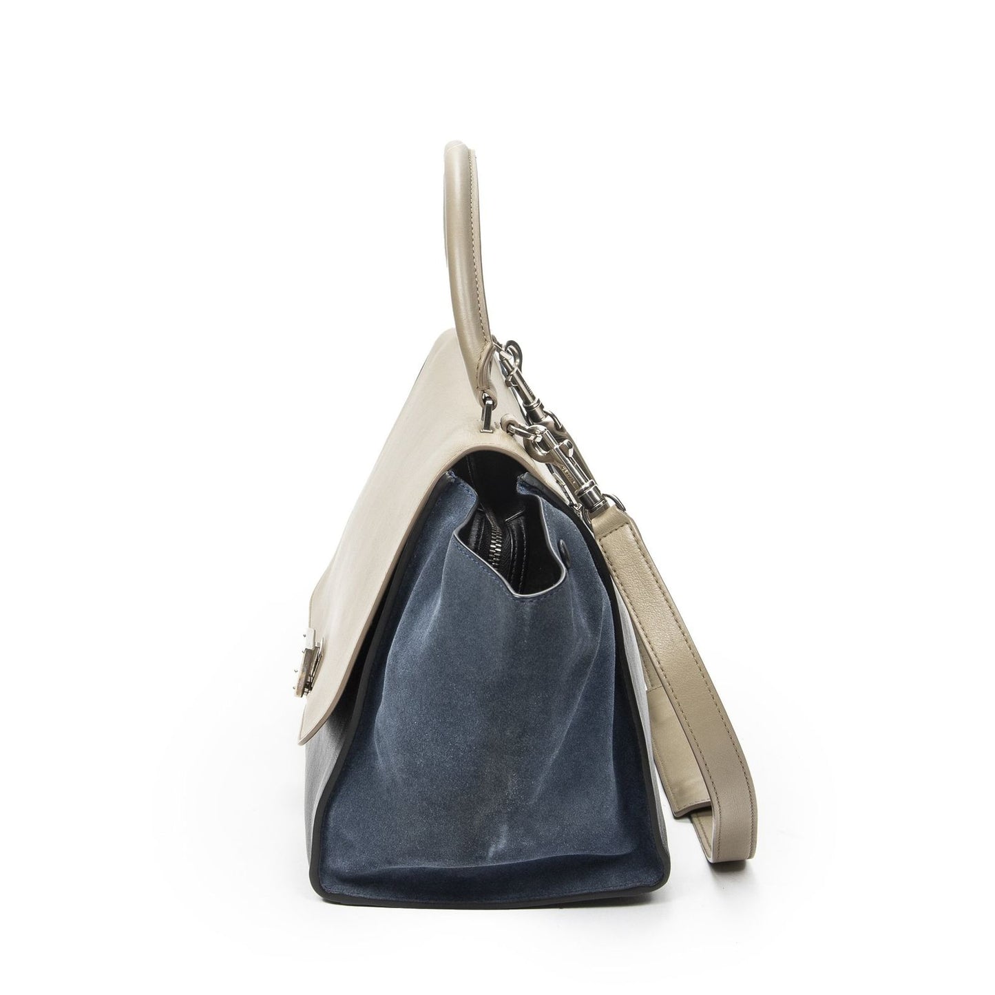 Celine Tricolor Trapeze Black Beige Blue Calfskin Leather Handbag — view 3